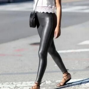Spanx Faux Leather Black Pull On Control Waist Leggings Size XS